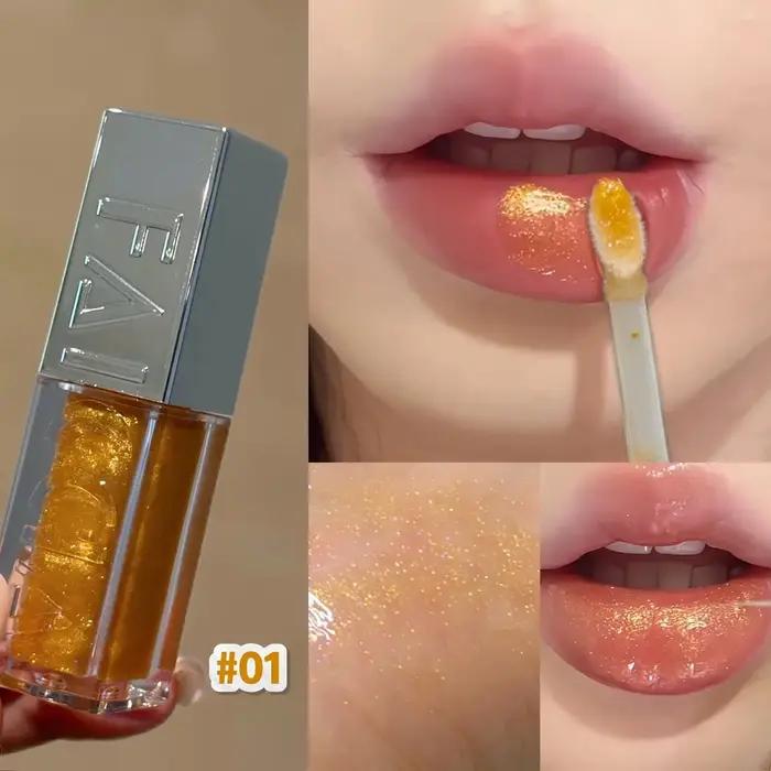 Gloss à lèvres scintillant pour femmes, hydratant, non collant, effet repulpant, brillant nacré, gloss hydratant pour des lèvres brillantes, rouge à lèvres qui rehausse la couleur