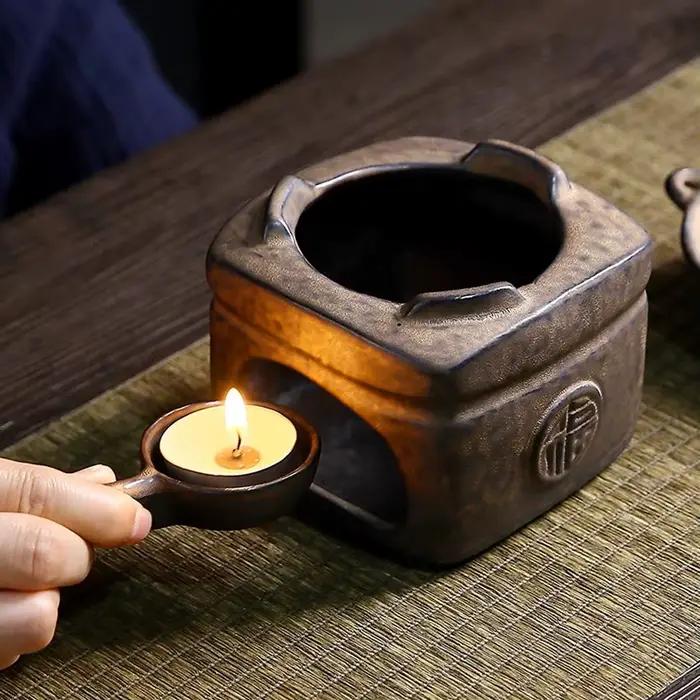 Brûleur d'arôme d'aromathérapie 3 en 1, poterie grossière, chauffe-thé, bougie chauffante, diffuseur de roseaux, brûleur d'encens d'huile essentielle