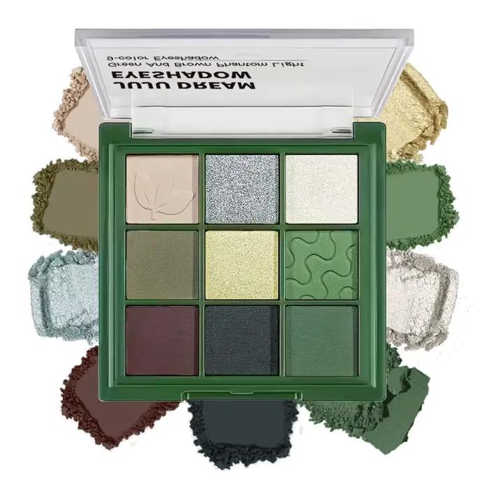Palette de fards à paupières 9 couleurs ton vert - Palette de maquillage pour les yeux pigmentée lon