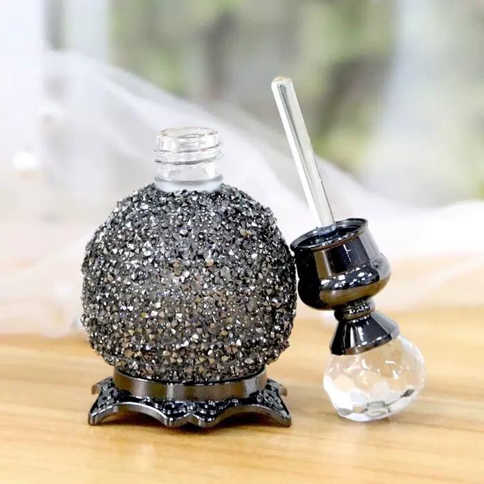 Bouteille de carafe de parfum de 15ml, bouteille de parfum de luxe avec décoration de strass scintillants, bouteille distributrice d'huile essentielle compte-gouttes
