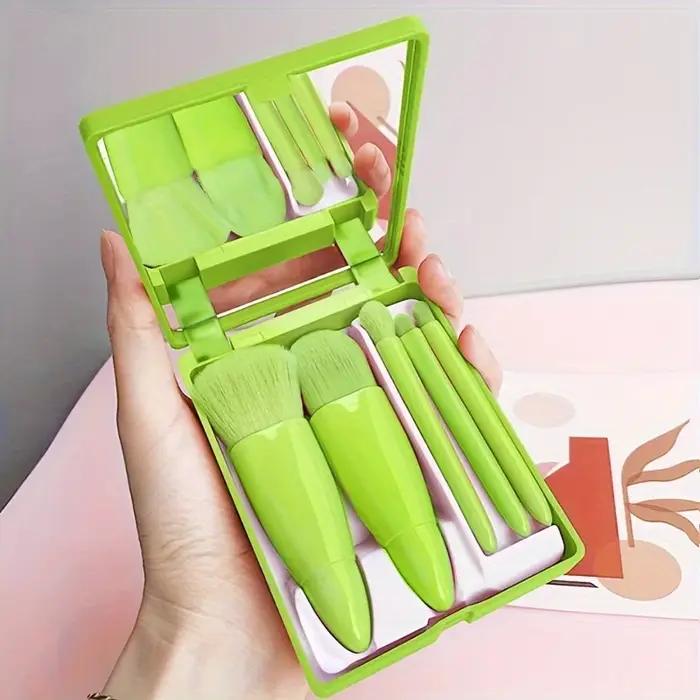 Ensemble de pinceaux de maquillage portables 5 pièces avec miroir-Kit de voyage pliable
