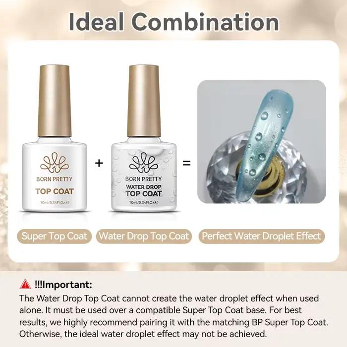BORN PRETTY 10ml Top Coat Goutte d'Eau pour Manucure DIY Effet Goutte d'Eau Sans Essuyage Auto-Lissant Gel UV LED Fonctionnel 1/2PCS