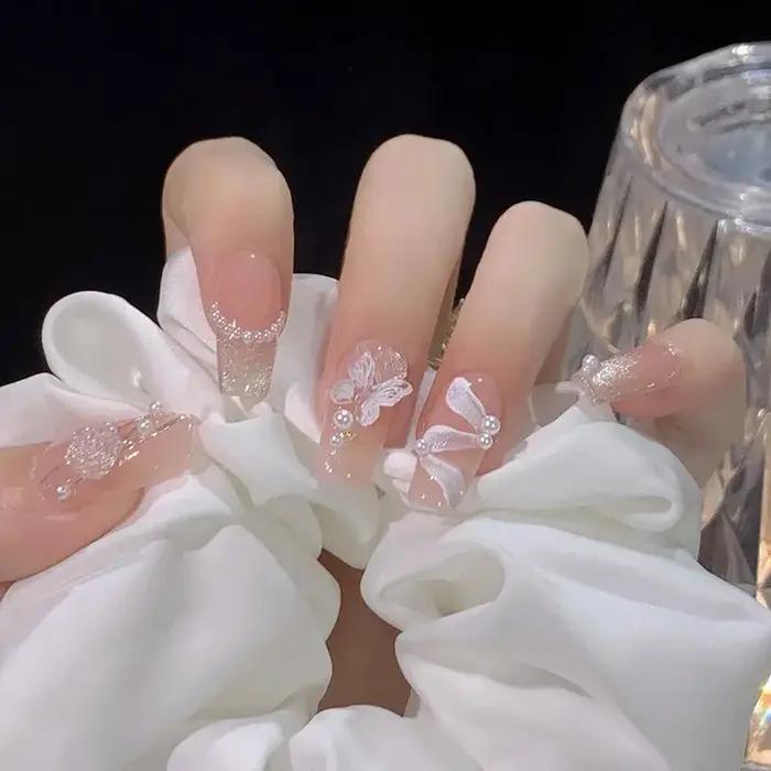 Faux ongles français détachables à pression courte