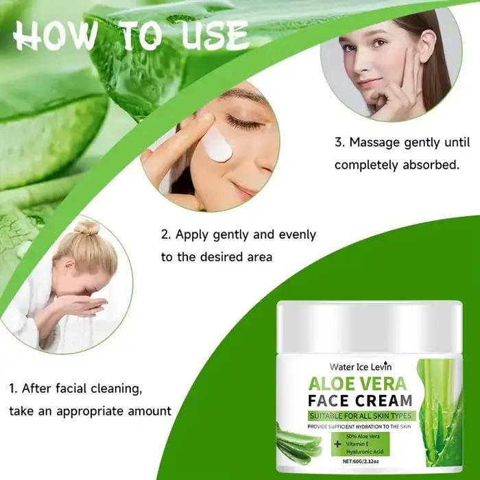 Crème pour le visage à l'aloe vera, hydratant hypoallergénique pour hommes et femmes, contient de l'acide hyaluronique et du collagène, convient à tous les types de peau, apaisante et hydratante, non