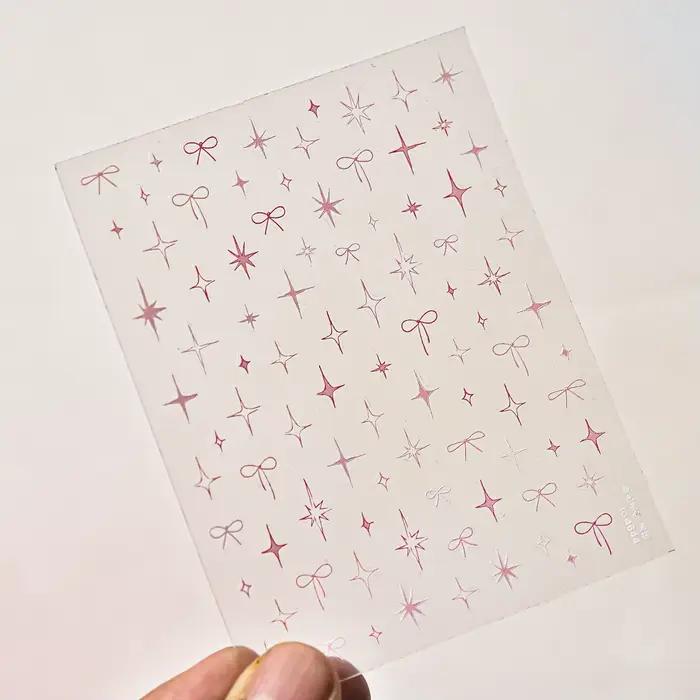 Autocollant pour ongles fins et résistants 3D, mignon ciel étoilé rose, autocollants pour Nail Art,