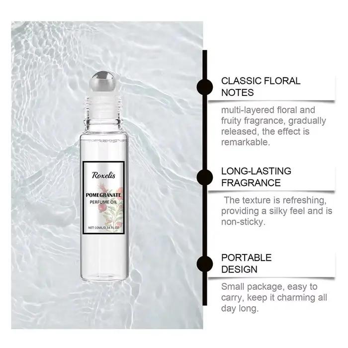 Parfum à bille pour femme 10 ml aux phéromones longue tenue notes lys et grenade frais floral et fruité roll-on charmant