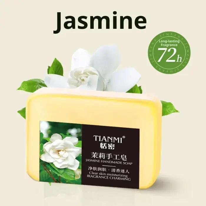 Savon artisanal au jasmin, riche en extrait de jasmin, adoucit les peaux rugueuses, reconstitue l'hydratation et nettoie