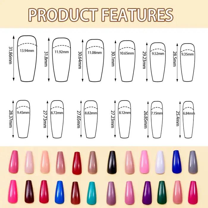 576 pièces/boîte coloré Long cercueil faux ongles brillant doux Gel français ongles conseils Simple