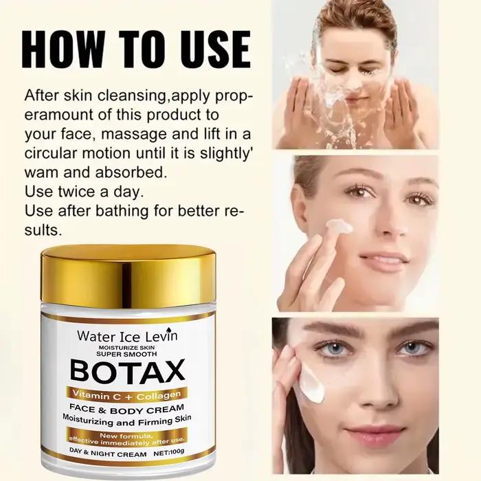 Crème Water Ice Levin BOTAX : Vitamine C + Hydratant visage et corps au collagène pour raffermir et peaux super lisses. Utilisation jour/nuit