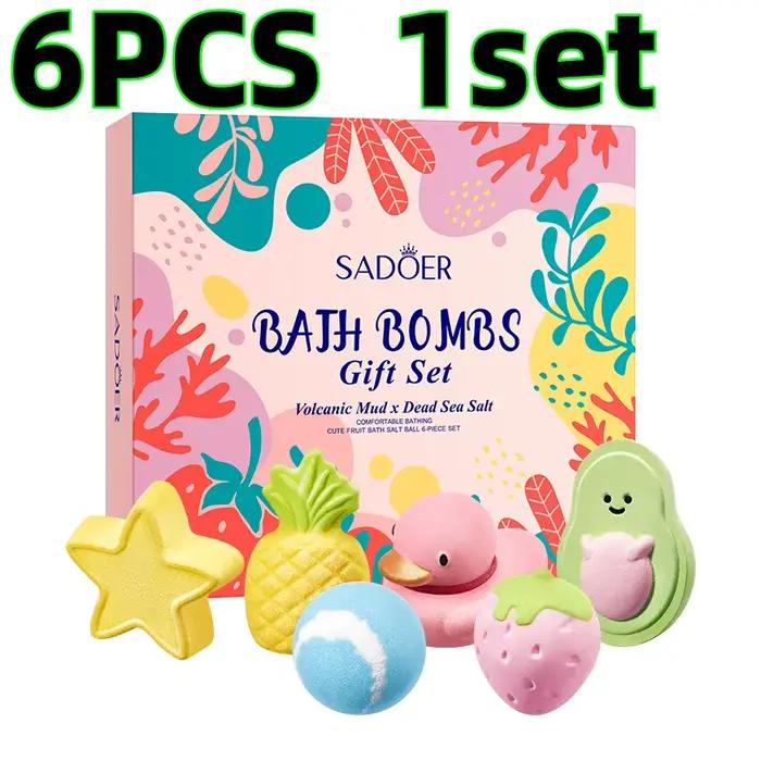 Ensemble de 6 boules de sel de bain aux fruits mignons pour le nettoyage du corps, boules de sel de
