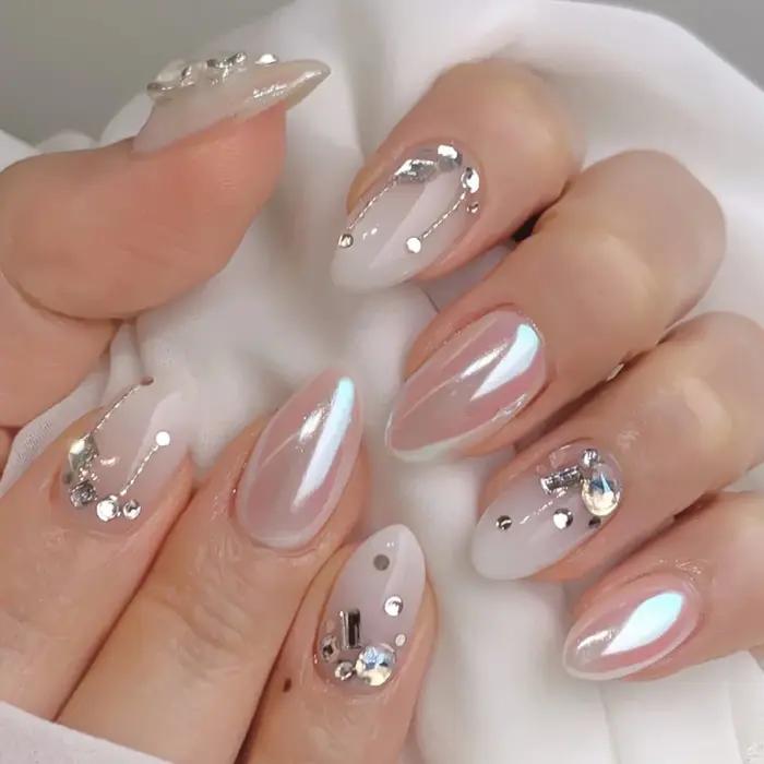 24 pièces tête ovale courte Blush rose presse sur les ongles avec des designs simples