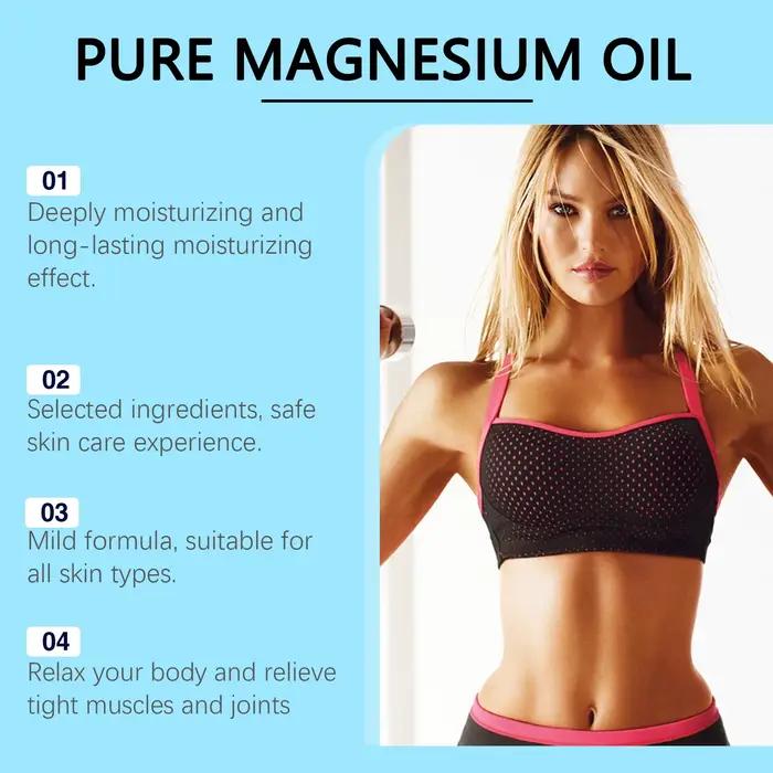 Huile de magnésium pure en spray, apaisante, relaxante, réparatrice des muscles et des articulations, renforce la barrière cutanée, soulage la fatigue, améliore la rugosité de la peau