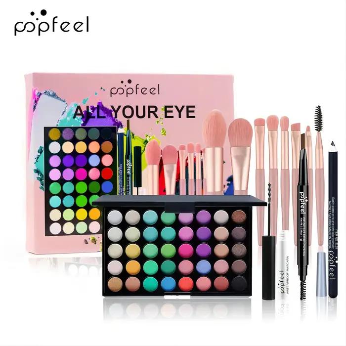 POPFEEL ensemble de maquillage pour les yeux 40 couleurs fard à paupières Palette crayon à sourcils Eyeliner stylo
