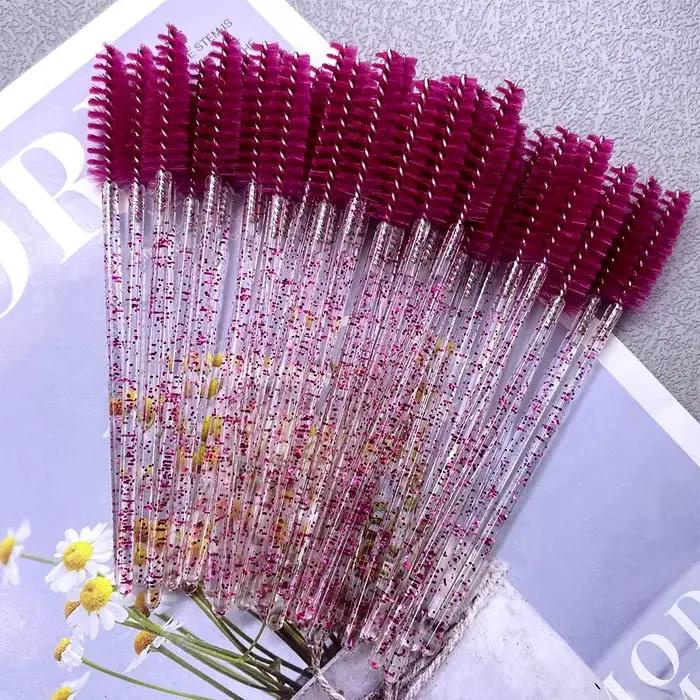 Pinceaux de maquillage jetables en cristal pour sourcils et cils, 50 pièces, poignée en diamant, applicateur de mascara, outils d'extension de cils pour femmes occasions spéciales