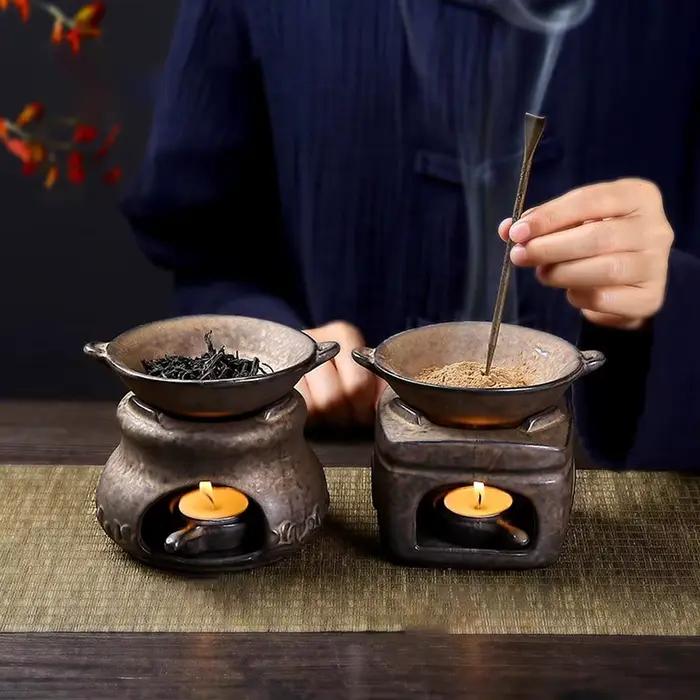 Brûleur d'arôme d'aromathérapie 3 en 1, poterie grossière, chauffe-thé, bougie chauffante, diffuseur de roseaux, brûleur d'encens d'huile essentielle