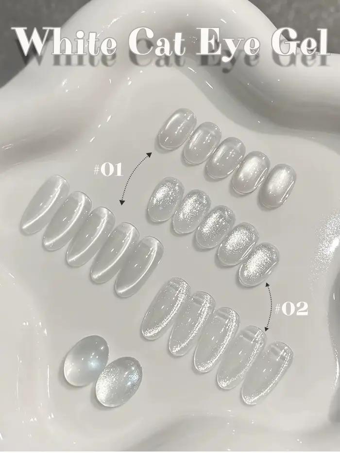 1-12 pièces PSK Gel de vernis à ongles effet œil de chat, perles de verre transparentes effet glace,