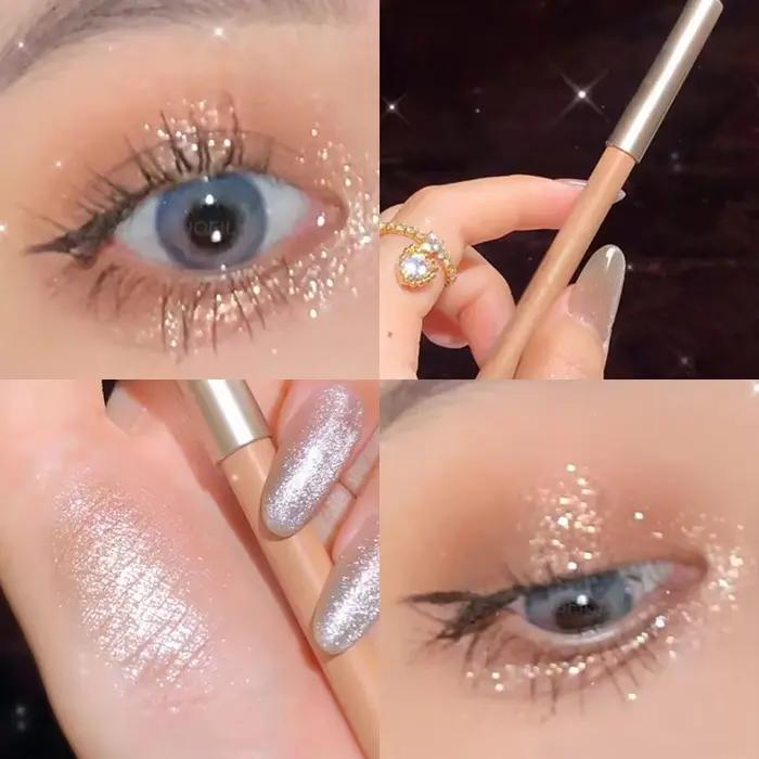 Crayon de ver à soie couché à la menthe douce, stylo de fard à paupières à paillettes de galaxie, Eyeliner brillant imperméable longue durée, bâton de maquillage