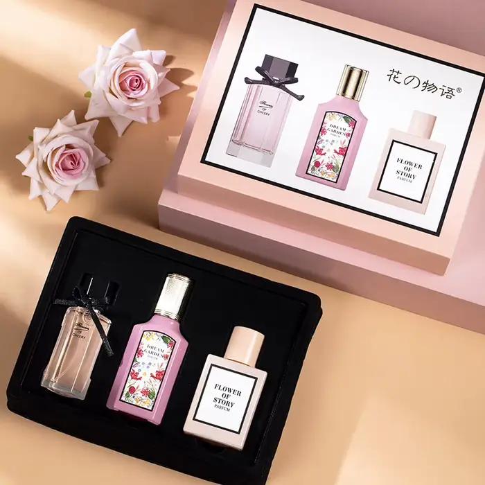 Haute qualité femmes Parfum 75ML coffret cadeau 3 pièces ensemble Eau