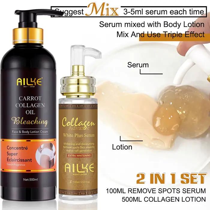 Lotion corporelle éclaircissante et hydratante AILKE, pour peaux foncées et noires, avec collagène,