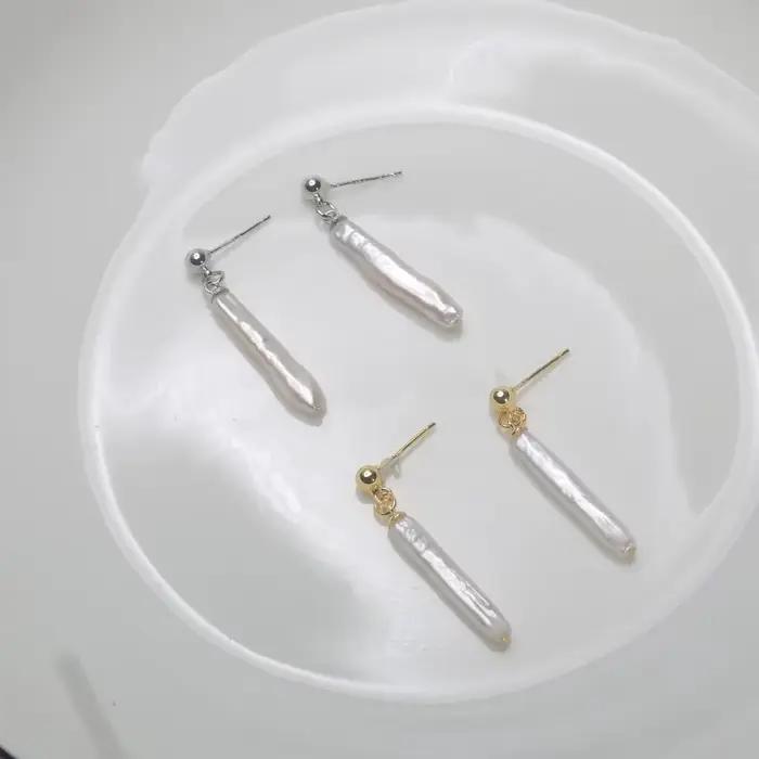 Boucles d'oreilles en perles d'eau douce naturelles Mareora, perles baroques fines en forme de cure-dent, argent sterling 925