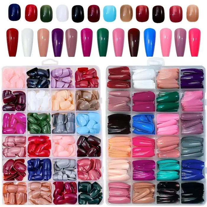 576 pièces/boîte coloré Long cercueil faux ongles brillant doux Gel français ongles conseils Simple