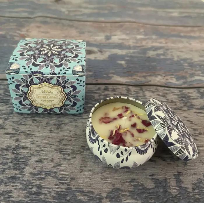 Bougie parfumée aux fleurs séchées en cire de soja? Bougie d'encens à parfum floral, cadeau d'anniversaire pour compagnon de mariage