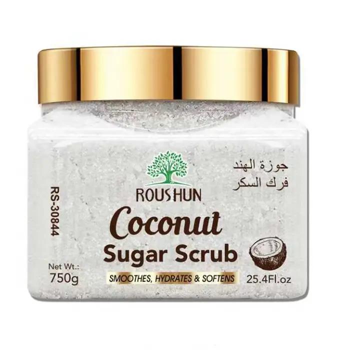 ROUSHUN Gommage au sucre de coco, grand format familial, gommage corporel doux pour un nettoyage en