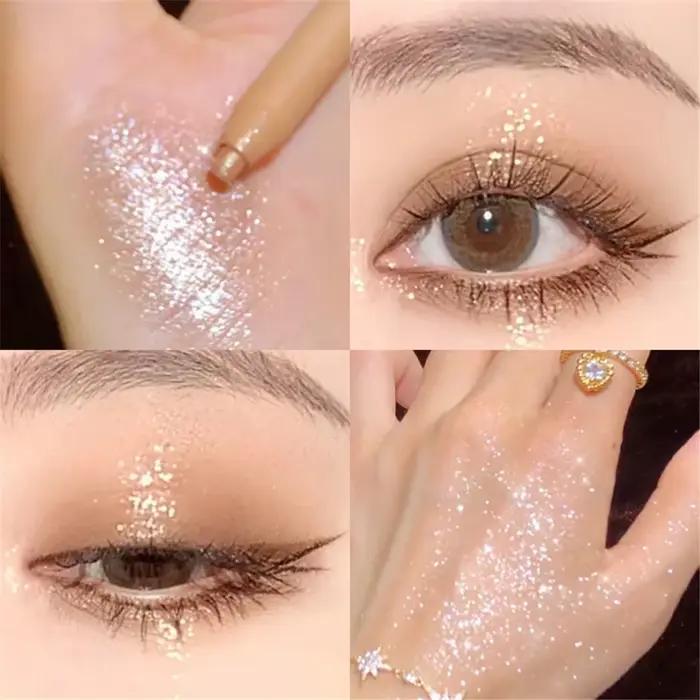 Crayon de ver à soie couché à la menthe douce, stylo de fard à paupières à paillettes de galaxie, Eyeliner brillant imperméable longue durée, bâton de maquillage