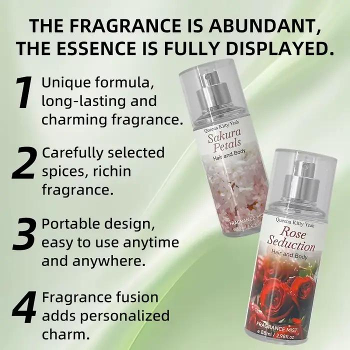 Brume parfumée pour le corps 88ml - Love Spell Rosemary/Pétales de Sakura/Seduction de rose/Coco doux/Orange gingembre, Sc naturel longue durée