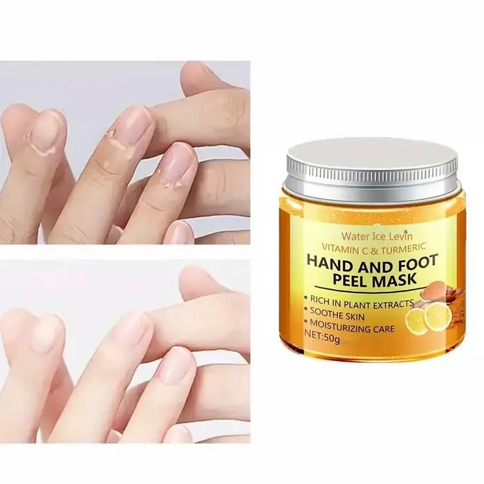 Masque exfoliant pour les mains et les pieds à la vitamine C et au curcuma, riche en extraits de plantes, hydrate, lisse, apaise et hydrate la peau
