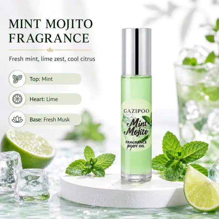 Huile Corporelle Parfumée Menthe Mojito 10ml - Huile Parfumée Fraîche et Subtile, Eau de Toilette Originale pour Voyage ou Rendez-vous, Utilisation en Salle de Bain