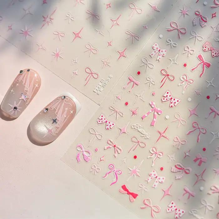 Autocollant pour ongles fins et résistants 3D, mignon ciel étoilé rose, autocollants pour Nail Art,