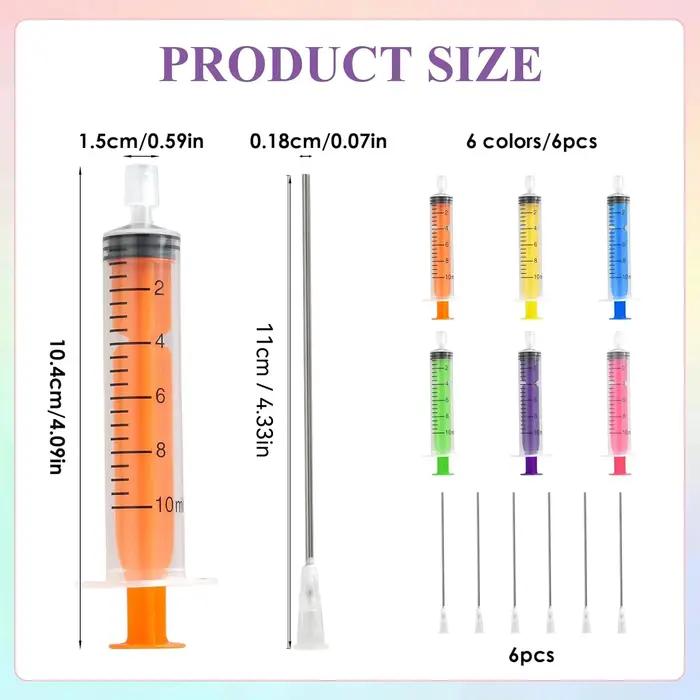 Lot de 6 seringues à parfum en plastique de 10 ml avec aiguille en acier inoxydable à bout arrondi, distributeur de liquide de recharge pour le remplissage de stylos d'impression à encre parfumée