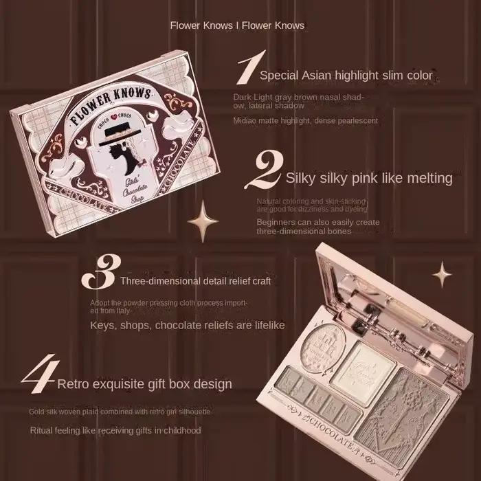 Flower Knows – Palette de poudre de Contour pour femmes, surligneur au chocolat Wonder-Shop, illumin
