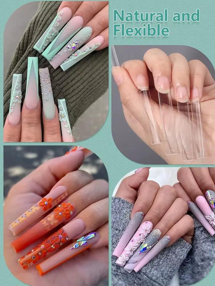 24/120/240/504/1200 pièces pointes d'ongles carrés clairs pointes d'ongles courbe Extension d'ongle