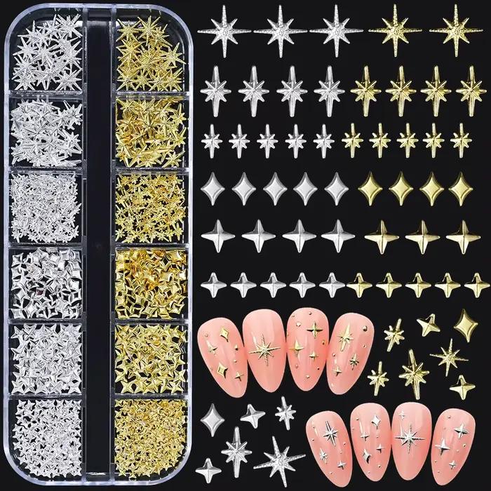 1000 pièces-12 grilles 3D or argent étoile/croix ongles Rivet goujons alliage métallique Starlight o