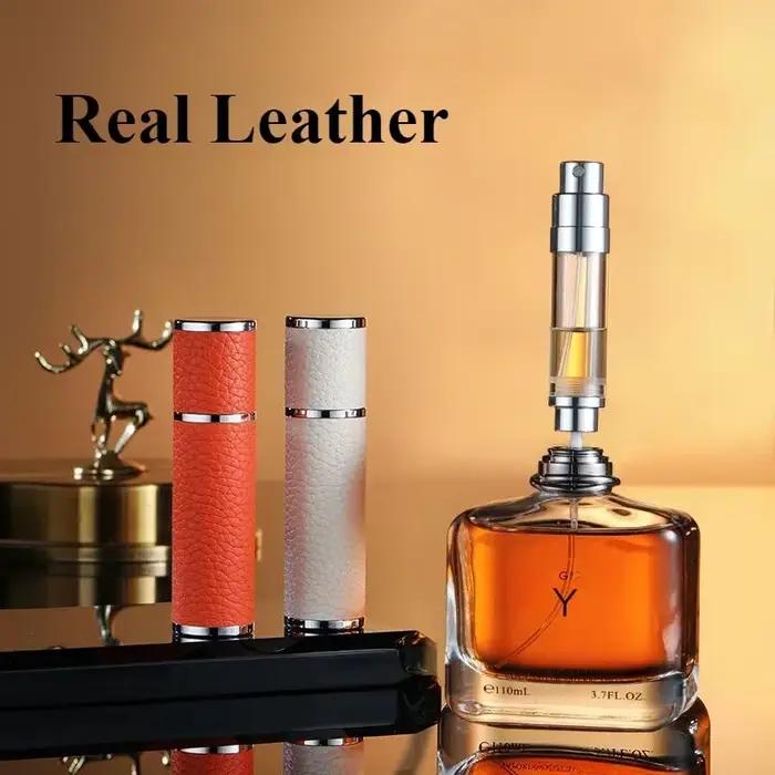 Atomiseur de parfum portable en cuir véritable rechargeable avec bouchon en silicone pour femmes et hommes pour toutes les occasions de voyage et de vie quotidienne