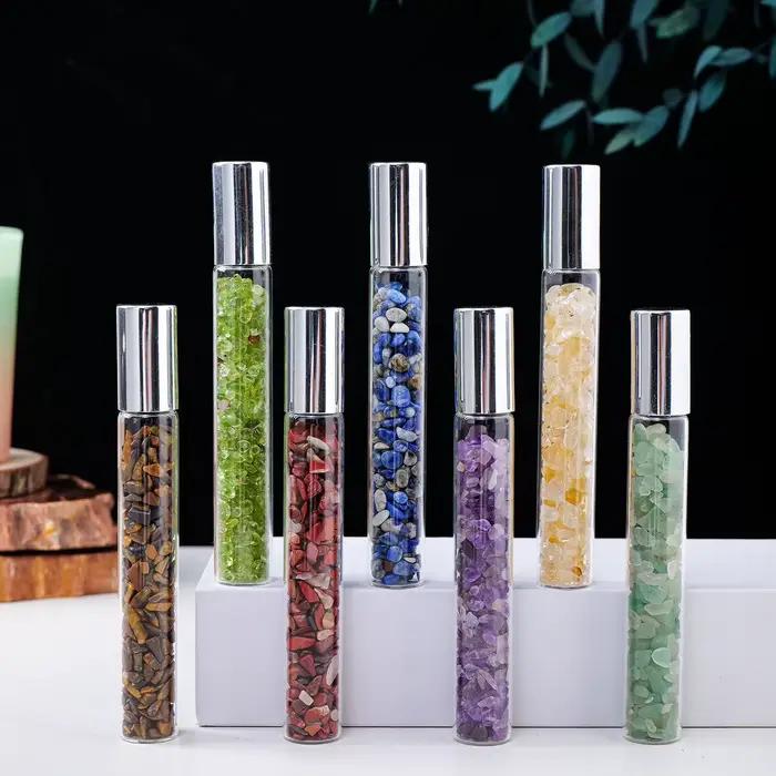 Bouteille de parfum en pierre concassée en cristal naturel, bouteille distributrice d'huile essentielle de guérison Reiki, cadeau pour femmes, 1 pièce