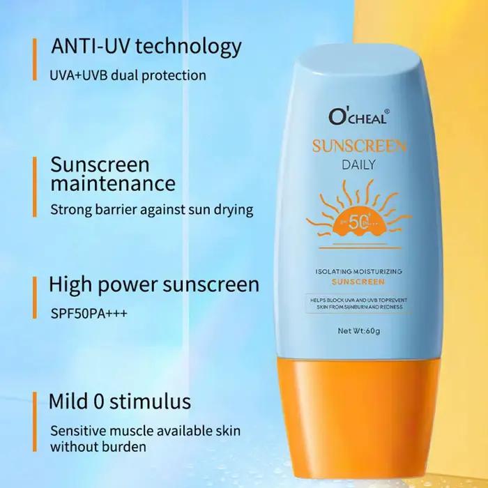 Crème solaire isolante SPF50 PA+++, protection UV quotidienne pour le visage, crème solaire hydratante respirante pour tous types de peau 60g