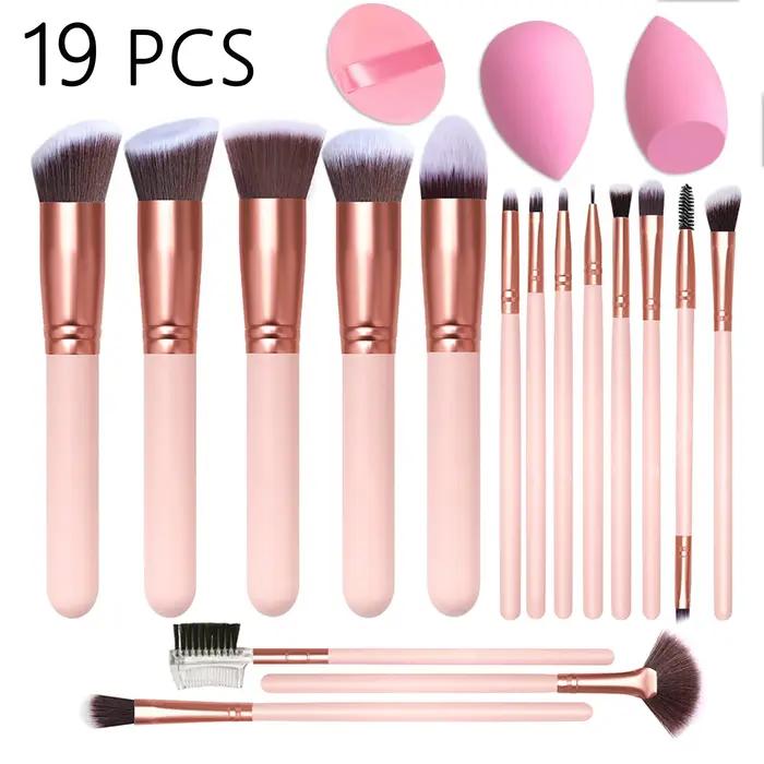 Ensemble de 19 pinceaux de maquillage, comprenant une éponge de maquillage, des pinceaux synthétiques de qualité supérieure pour le fond de teint, la poudre, les anticernes, les fards à paupières et l