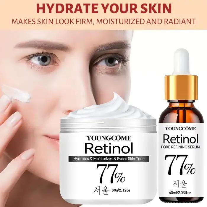 Ensemble de crème sérum pour le visage raffermissant au rétinol, Anti-âge, élimination des rides, ridules, réparation, blanchiment de la peau, éclaircissant, hydratant