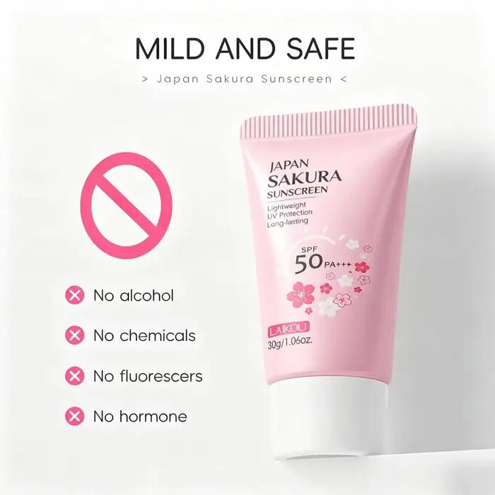 Crème solaire LAIKOU Sakura SPF50+ Protection UV Visage et Corps Rafraîchissante Imperméable Hydratante Correctrice 30g