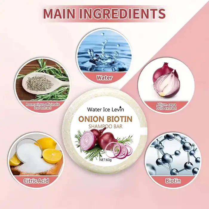Savon shampooing à la biotine et à l'oignon 60g pour le soin du cuir chevelu et des cheveux