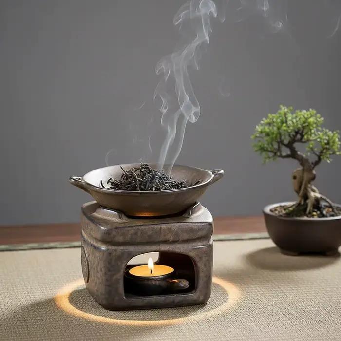 Brûleur d'arôme d'aromathérapie 3 en 1, poterie grossière, chauffe-thé, bougie chauffante, diffuseur de roseaux, brûleur d'encens d'huile essentielle