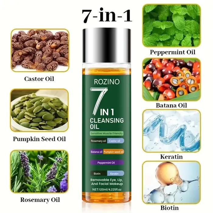Huile démaquillante rapide 7-en-1 de grande capacité 120 ml : facile à émulsionner, douce et non irritante, démaquille plus en profondeur, rafraîchissante et non irritante, bon produit démaquillant, l