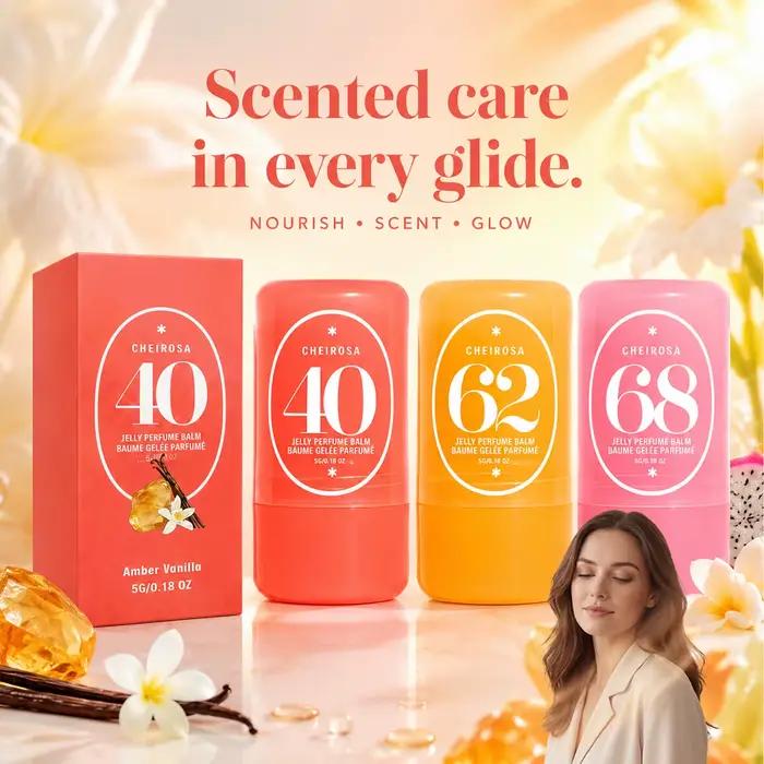 Baume Parfumé Solide Jelly 3 Senteurs 40 Ambre Vanille 62 Amande Caramel 68 Litchi Fruité Longue Durée Portable