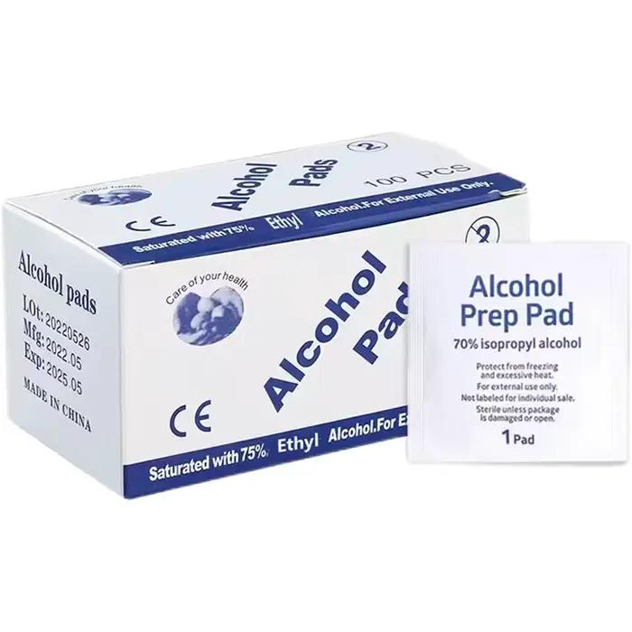 Tampons de préparation d'alcool portables, 100 pièces, tampons désinfectants, lingettes nettoyantes,