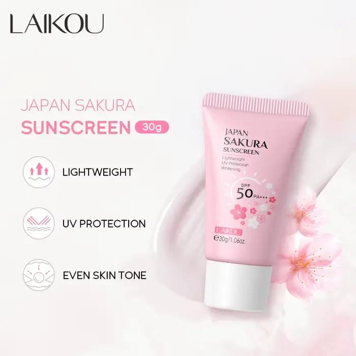 Crème solaire LAIKOU Sakura SPF50+ Protection UV Visage et Corps Rafraîchissante Imperméable Hydratante Correctrice 30g