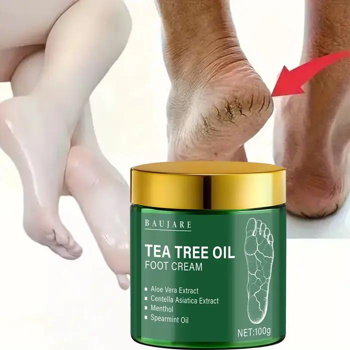 Crème pour les pieds à l'huile d'arbre à thé à l'aloe vera, Centella Asiatica, huile de mentholique et de menthe verte, hydrate et nourrit, adoucit les pieds