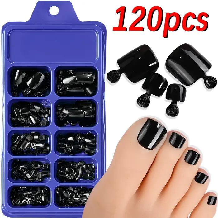 120 pièces français court carré artificiel presse sur les ongles des pieds nu rose couverture complète faux orteils ongl